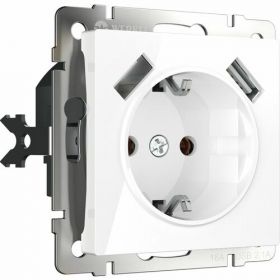Розетка с Заземлением и Шторками Werkel W1171501 Белая, USBх2 / Веркель