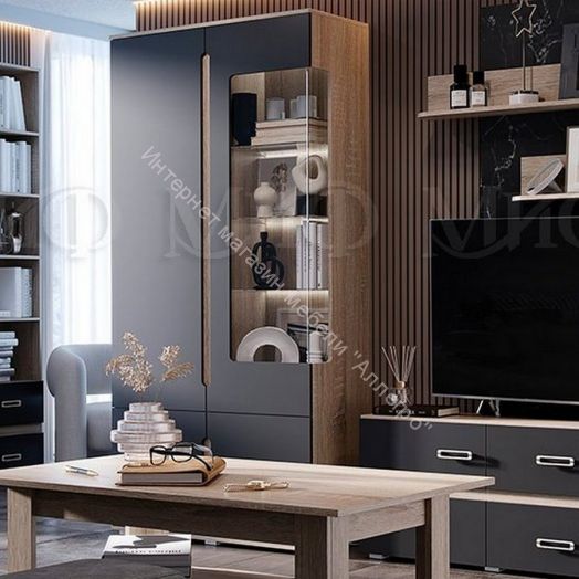 Шкаф с подсветкой Ким Графит софт, Дуб Сонома