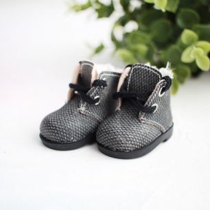 Обувь для кукол 5,5 см - Сапожки на молнии серый меланж матовые