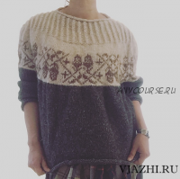 Свитер оверсайз на кокетке с жаккардом Acorn (Junko Okamoto)