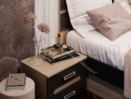 Кровать Ким 1400 мм Графит Софт, Дуб Сонома