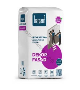 Штукатурка декоративная Bergauf DEKOR FASAD Короед, зерно 2,5-3,0 мм, серая, 25кг, шт код:047000