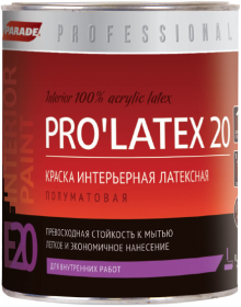 Краска Интерьерная Parade Professional E20 Prolatex 20 0.9л Латексная, Полуматовая, Белая / Парад Пролатекс 20