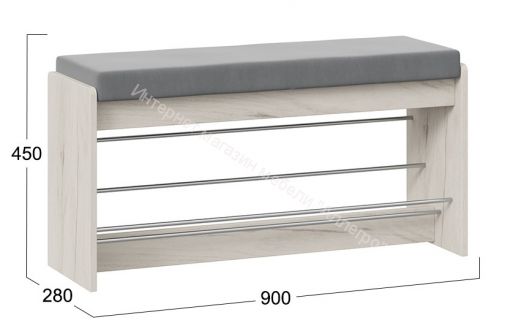 Тумба для обуви «Тайм» тип 2 (Дуб крафт белый/Велюр серый)