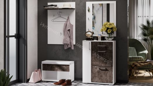 Тумба для обуви "Ханна" Исп.2 (Ателье тёмный/Кожзам белый ясень)