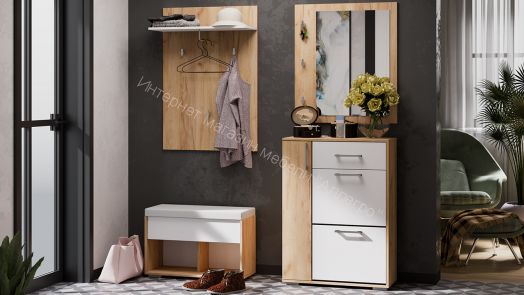 Тумба для обуви "Ханна" (Дуб крафт золотой/Белый ясень)