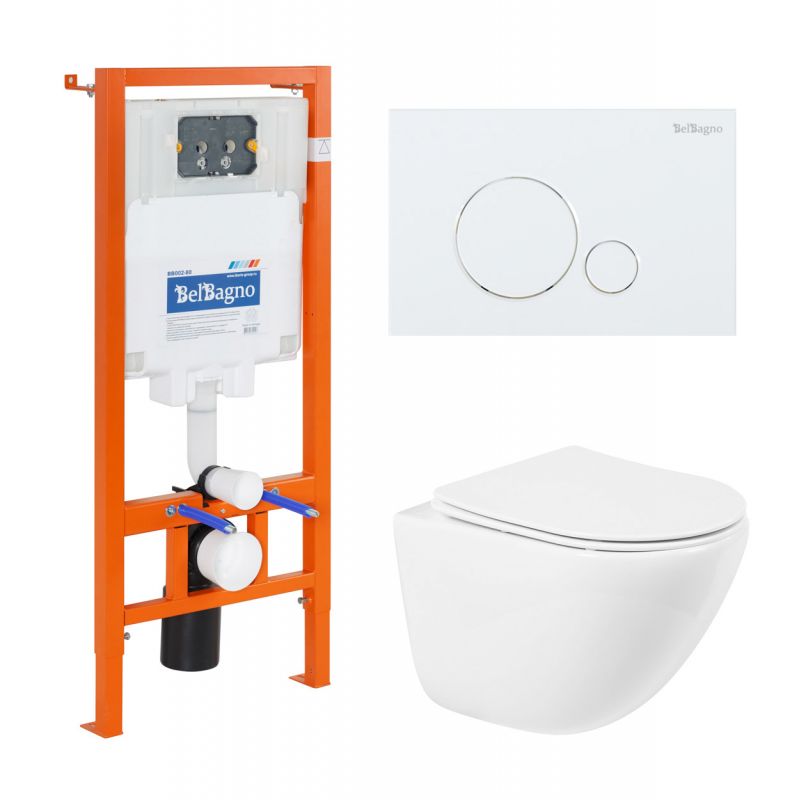 Комплект унитаз BelBagno AMANDA BB051CHR с сиденьем BB051SC + BB002-80 с кнопкой BB014-SR-BIANCO