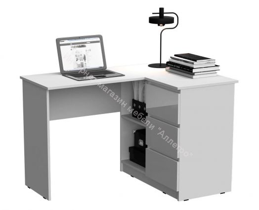 Стол письменный угловой Челси Белый глянец холодный, Белый