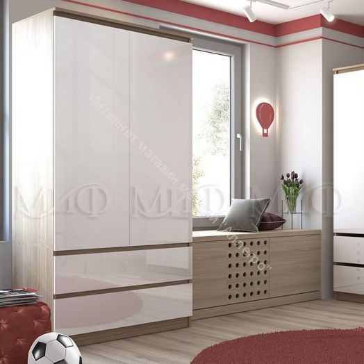 Шкаф двухстворчатый комбинированный "Челси" Белый глянец холодный/Дуб Сонома