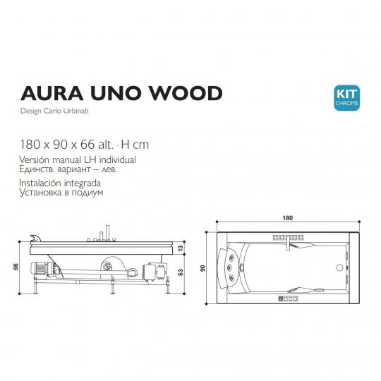 Гидромассажная встраиваемая ванна Jacuzzi Aura Uno Wood с 8 форсунками и подсветкой 180x90 ФОТО