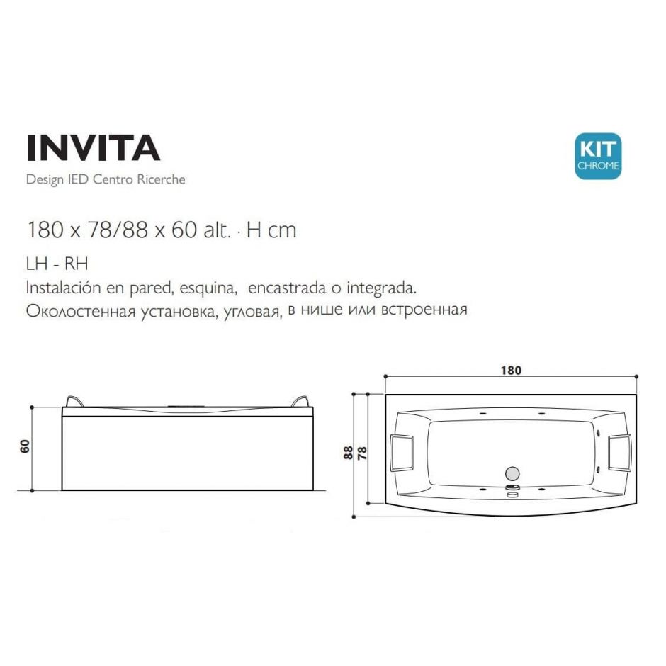 Гидромассажная ванна Jacuzzi Invita универсального монтажа 180x78/88 ФОТО