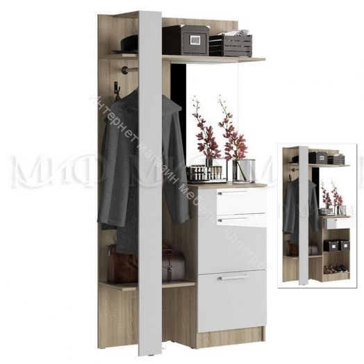 Комбинированная вешалка Мартина Белый глянец/Дуб Сонома