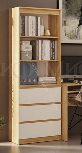 Стеллаж Челси Белый глянец холодный, Дуб Сонома