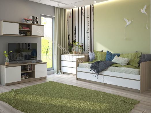 Кровать Челси 800х2000 мм Белый глянец холодный, Дуб Сонома