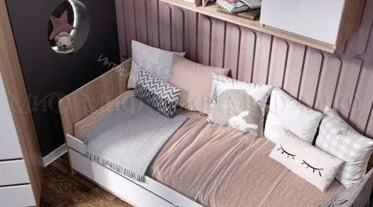 Кровать Челси 800х2000 мм Белый глянец холодный, Дуб Сонома