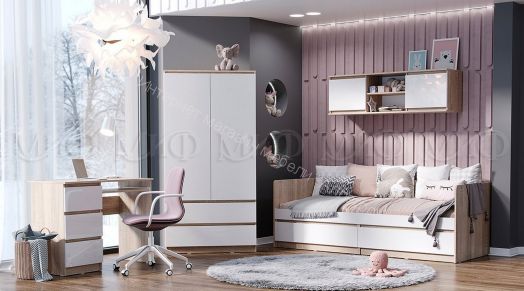 Кровать Челси 800х2000 мм Белый глянец холодный, Дуб Сонома