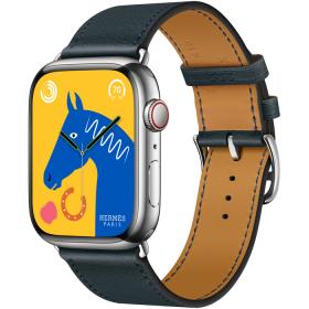 Часы Apple Watch Hermès Series 8 GPS + Cellular 45mm Silver Stainless Steel Case with Vert Rousseau Swift Leather Single Tour