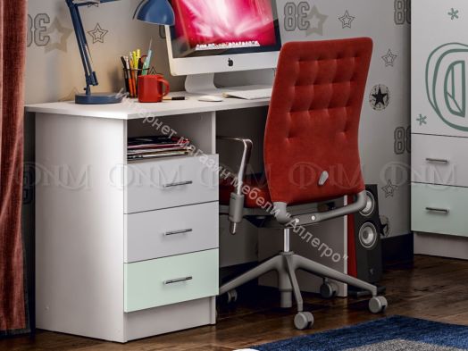 Стол письменный Вега Алфавит Мята, Белый