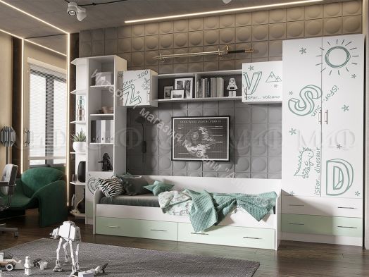 Антресоль Вега Алфавит Мята, Белый