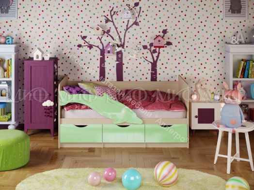 Кровать "Дельфин-1" 2,0*0,8 м Салатовый металлик, Дуб беленый