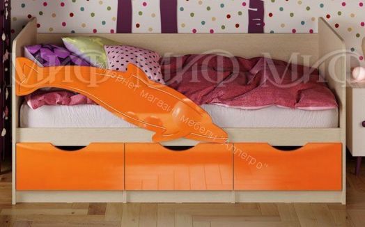 Кровать "Дельфин-1" 1,6*0,8 м Оранжевый металлик, Дуб беленый