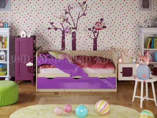 Кровать "Дельфин-1" 1,6*0,8 м Фиолетовый металлик, Дуб беленый