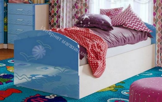 Кровать "Юниор-2" 2,0*0,8 м Синий металлик, Дуб беленый