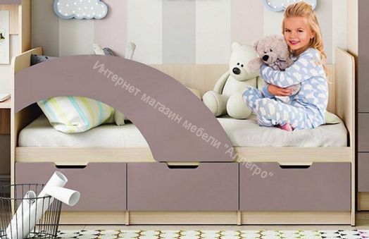 Кровать "Юниор-3" 1,6*0,8 м Шарли Пинк, Дуб беленый