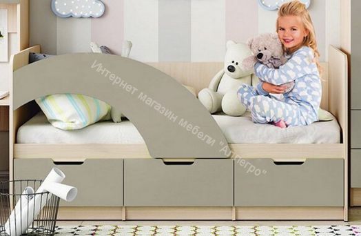 Кровать "Юниор-3" 1,6*0,8 м Шарли Мокко, Дуб беленый