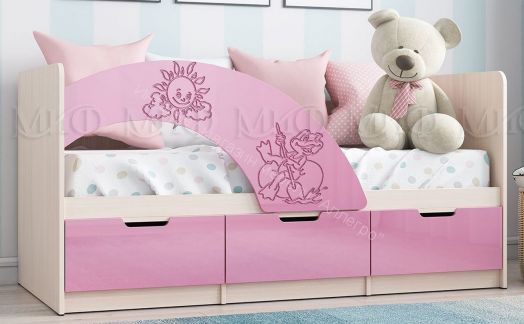 Кровать "Юниор-3" Мульт 1,6*0,8 м Розовый, Дуб беленый