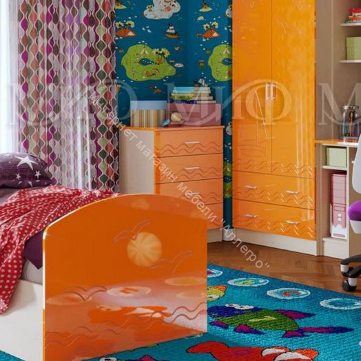 Модульная детская "Юниор-2" Оранжевый металлик, Дуб беленый