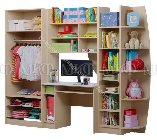 Модульная детская "Юниор-2" Синий, Дуб беленый