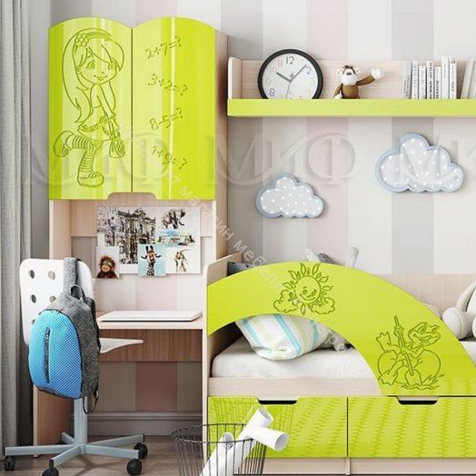 Детская "Юниор-3" Мульт Лайм металлик, Дуб Беленый