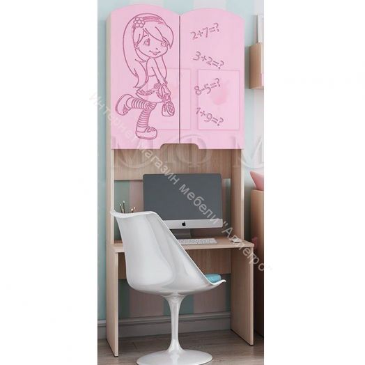 Стол с надстройкой "Юниор-3" Мульт Розовый металлик, Дуб Беленый