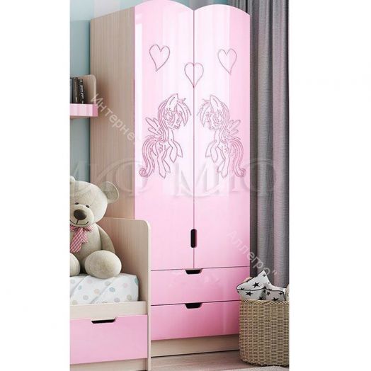 Шкаф "Юниор-3" Мульт Розовый металлик, Дуб Беленый
