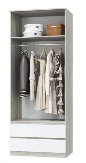 Шкаф для одежды "Лори" с 2 дверями и 2 ящиками (Дуб серый/Белый)