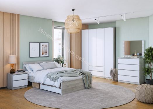 Шкаф для одежды "Лори" с 2 дверями и 2 ящиками (Дуб серый/Белый)