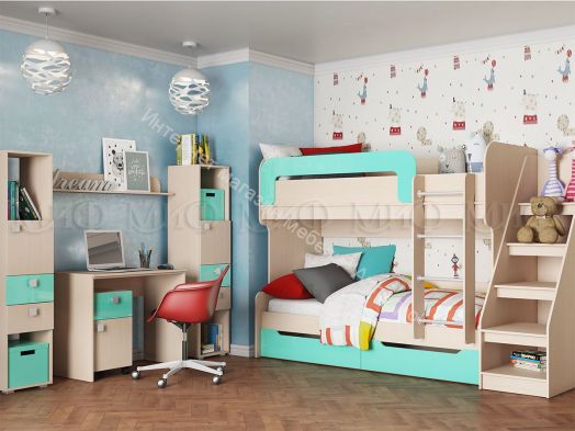 Кровать-чердак "Юниор-1"  1,8*0,8 м Бирюза матовая