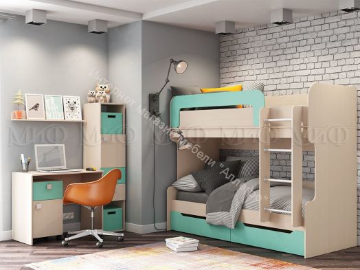 Кровать-чердак "Юниор-1"  1,8*0,8 м Бирюза матовая