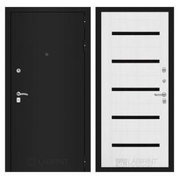 Дверь Входная Лабиринт CLASSIC шагрень черная 01 Белое дерево, черные стекла, металлическая