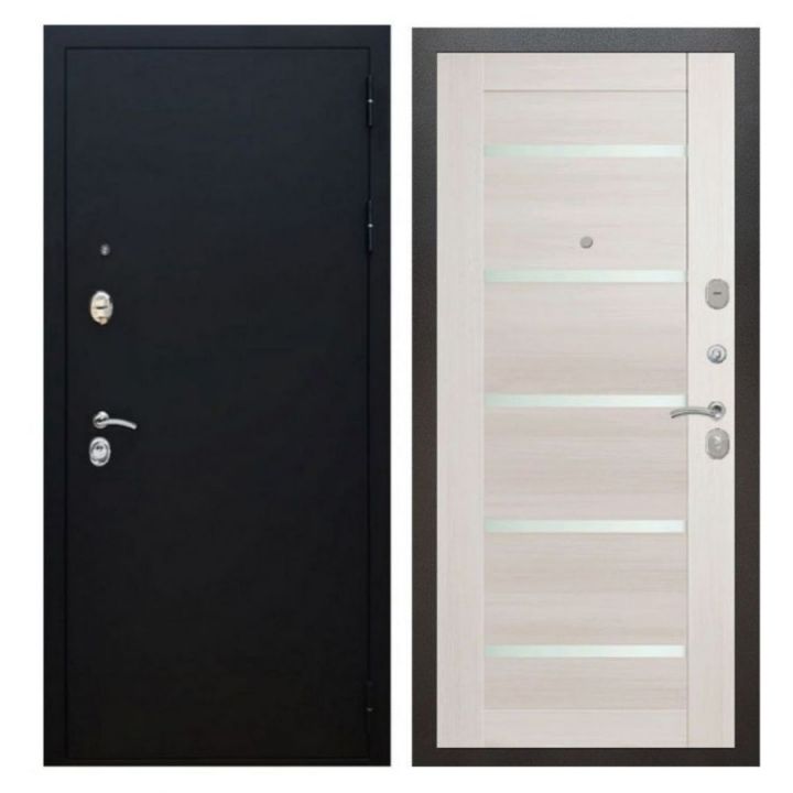 Дверь входная металлическая Great Doors X5 Черный муар Царга СБ-14 Лиственница беж Белый Лакобель