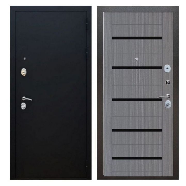 Дверь входная металлическая Great Doors X5 Черный муар Царга СБ-14 Лиственница Серая Темный Лакобель