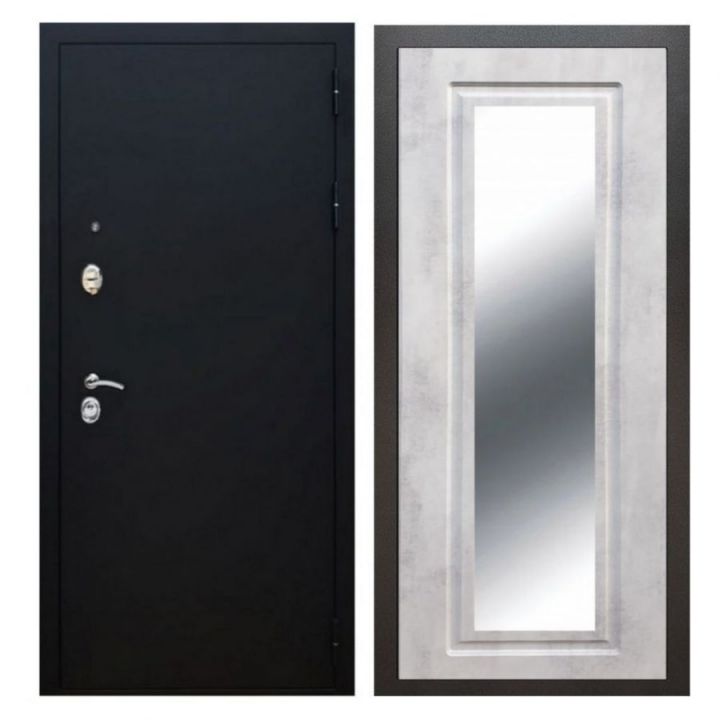 Дверь входная Great Doors X5 Черный муар Зеркало Мини ФЛЗ-120 Бетон Светлый