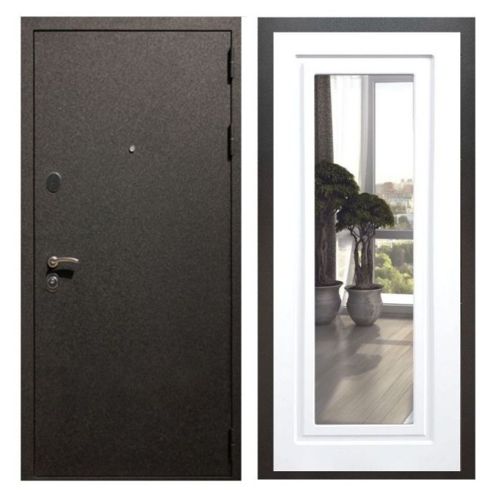 Дверь входная Great Doors X5 Черный крокодил Зеркало Мини ФЛЗ-120 Белый Софт