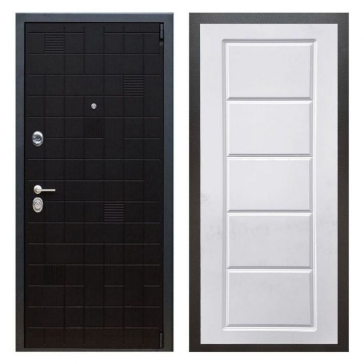 Дверь входная металлическая Great Doors Х12 Тетрис Ясень Черный ФЛ-39 Белый Софт