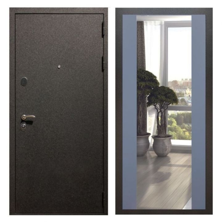 Дверь входная Great Doors X5 Черный крокодил Зеркало Макси Силк Титан