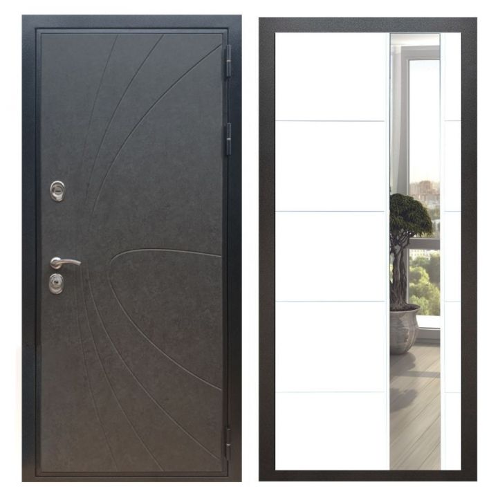 Дверь входная Great Doors X248 Штукатурка Графит Зеркало ЛФЛС-19 Белый Софт
