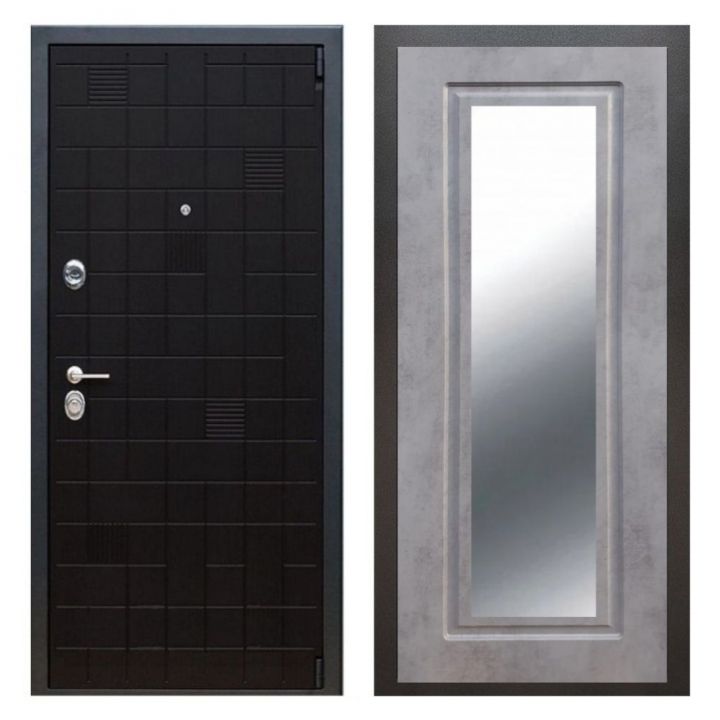 Дверь входная Great Doors Х12 Тетрис Ясень Черный Зеркало Мини ФЛЗ-120 Бетон Темный