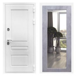 Дверь входная Great Doors Х Премиум Белая Шагрень Зеркало 18 Бетон Светлый