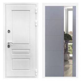 Дверь входная Great Doors Х Премиум Белая Шагрень Зеркало ЛФЛС-19 Софт Грей